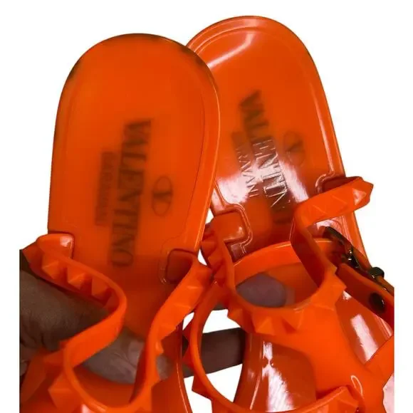 Valentino Garavani Rockstud Jelly Ankle Strap sandals Orange size 37 pre loved - Picture 5 of 9